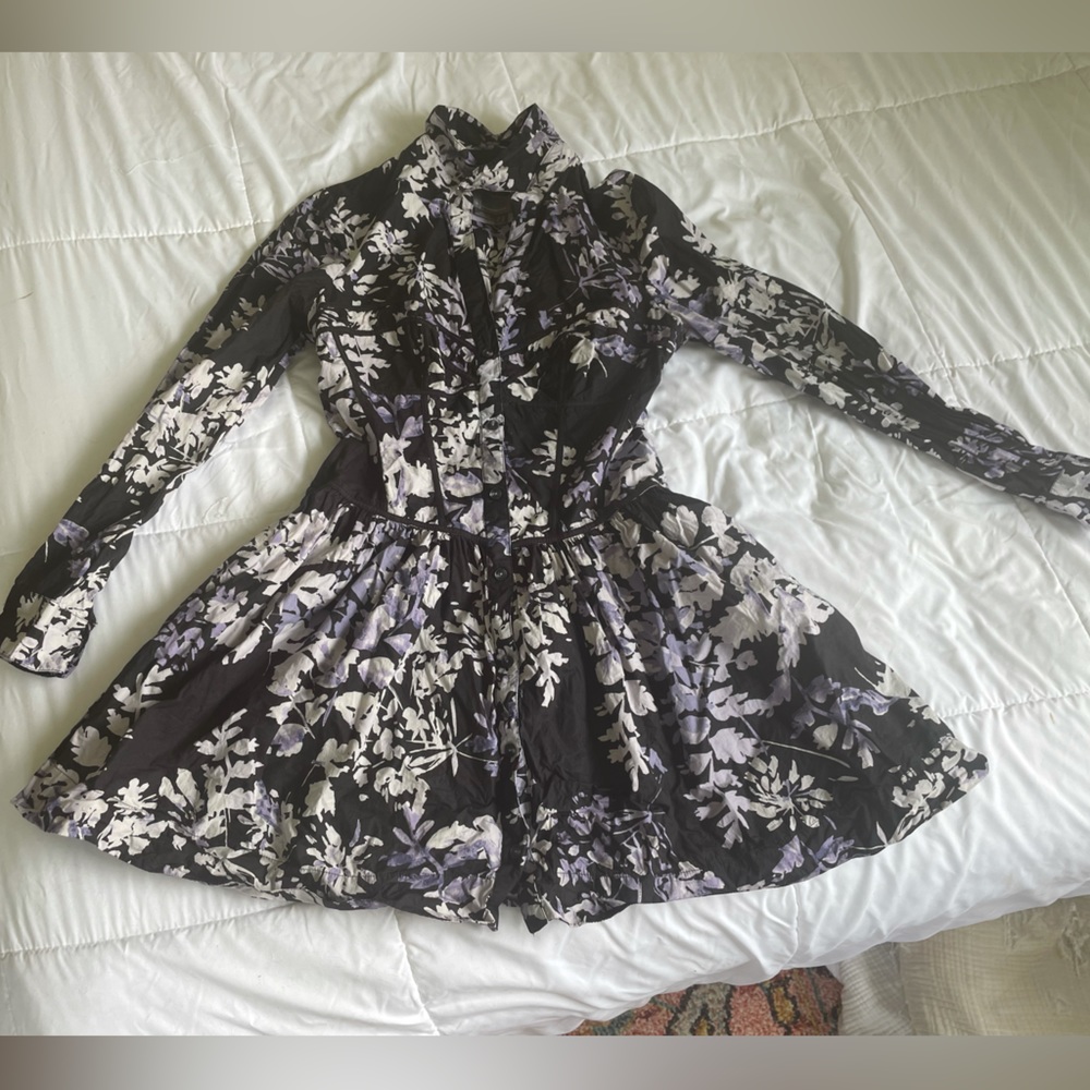 Anthropologie black and purple flowers dress